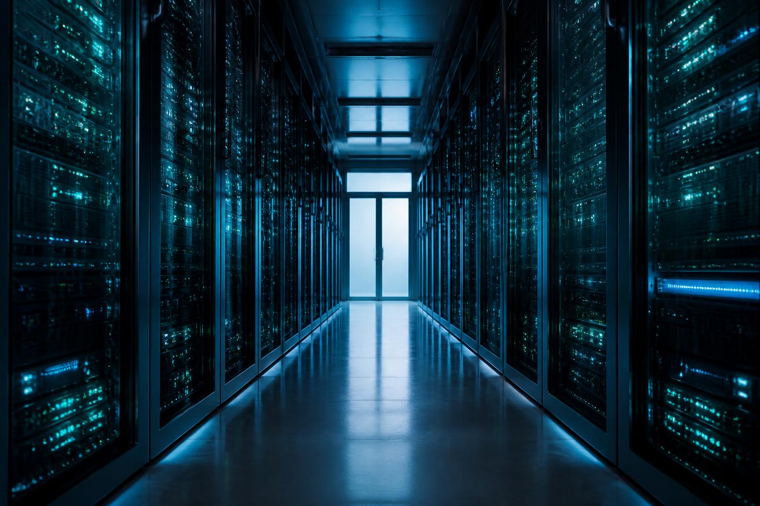 Modern enterprise data centre aisle with cold aisle containment